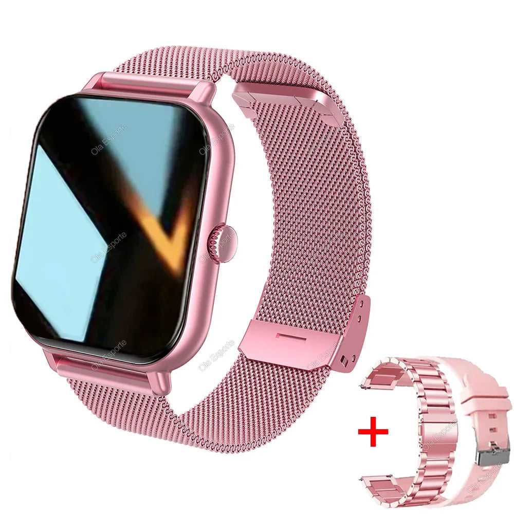 +2pc Straps Smart Watch Women Men Smartwatch 1.44'' Square Dial Call BT Music Smartclock For Android IOS Fitness Tracker Watches