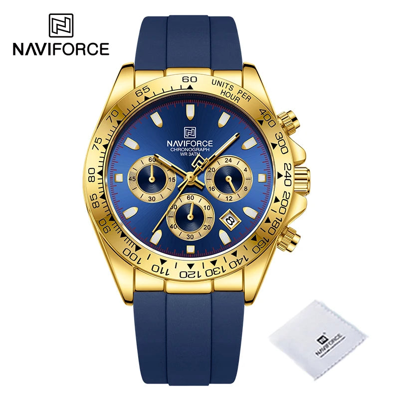 NAVIFORCE Creative Multifunction Male Wristwatch Date Display Soft Silicone Strap Watches for Men Waterproof Sports Chronograph