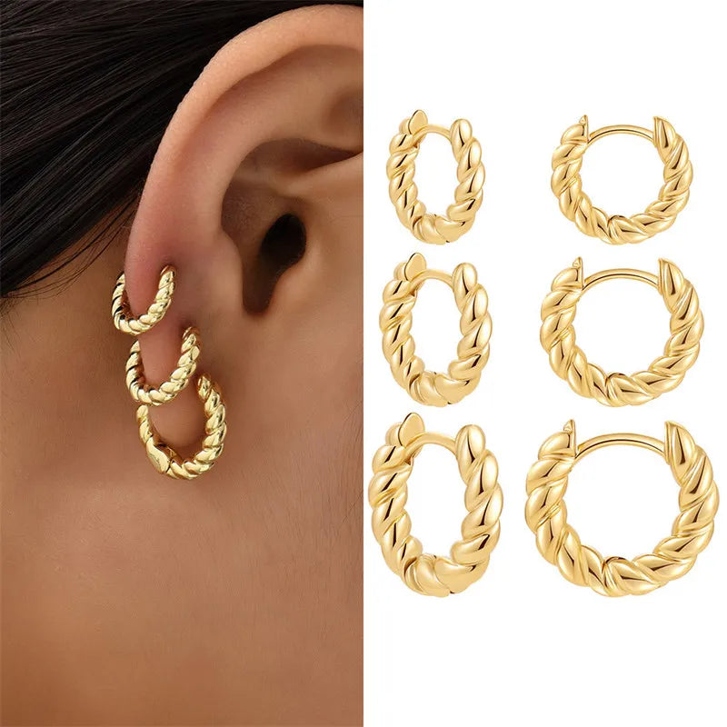 Gold Color Vintage Circle Hoop Earrings for Women Girls Simple Fashion Geometric Drop Earring Set New Trendy Jewelry Party Gifts