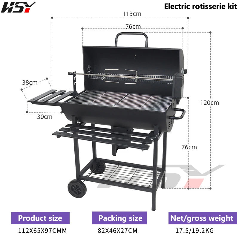 Heavy Duty Barrel Chicken Rotisserie Kit Barbecue Grill Iron Manual Rotisserie Charcoal Bbq Grill For Party