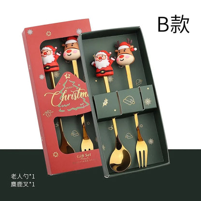 Stainless Steel Spoon,cute Creative Christmas Tree Coffee Mixing Spoon,dessert Fruit Fork,figurine Spoon Fork Cutlery,gift Set