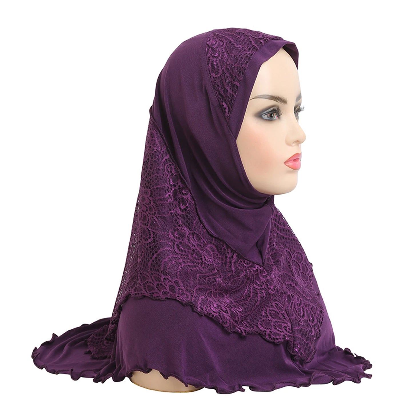 Simple Muslims Hijab Cap Lace Stitching Tulle Lightweight Scarf Shawl For Women Girls One Piece Lace Head Wrap Comfy Headwear