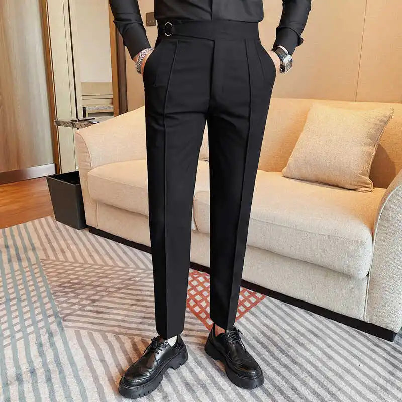 British Style Men's Pants High Quality Plain Color Naples Men Suit Pants Slim Fit Casual Business Formal Wear Mens Trousers 36