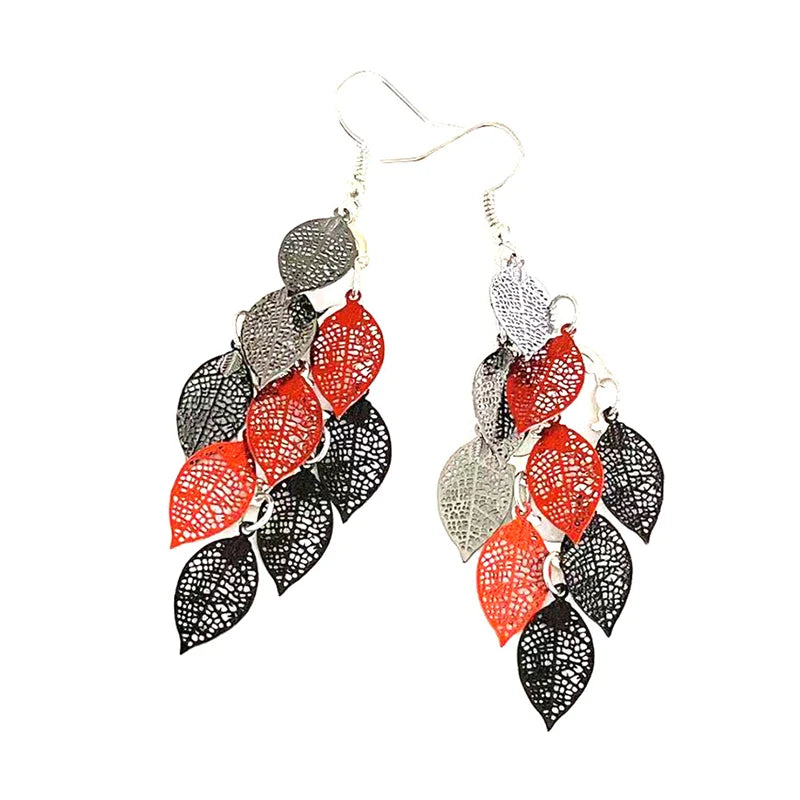 Vintage Hollow Leaves Drop Earrings for Women Bohemian Colorful Long Dangle Earrings 2024 Fashion Jewelry boucle oreille femme