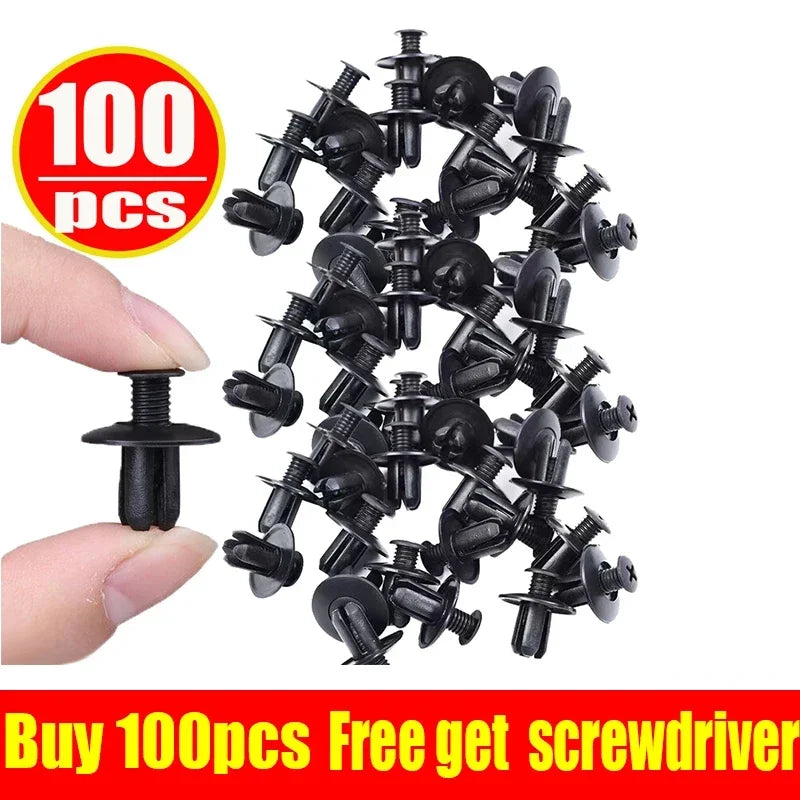 100pcs 8mm Plastic Rivets Fasteners Screw Car Bumper Fender Black Rivet Car Fastener Clips for Toyota Focus Kia Nissan Yamaha