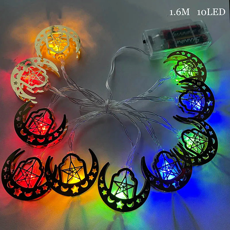 Ramadan Star Moon Castle Lampu Rentetan LED Eid Mubarak Hadiah Islam Muslim Ramadan Kareem Hiasan untuk Pesta Aidilfitri di Rumah 