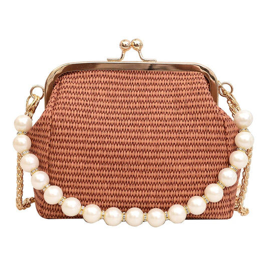 Luxury Designer Trendy Straw Weaving Shoulder Bag Versatile Small Beading Handbag For Women Summer Casual Beach Bag Travel Purse