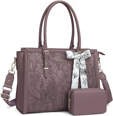 Beg Tote Wanita MOSISO untuk MacBook Air Pro M3 13.3 14 15 16 17.3 inci Notebook PU Kulit Laptop Bahu Beg Bahu Beg Tangan Beg Tangan