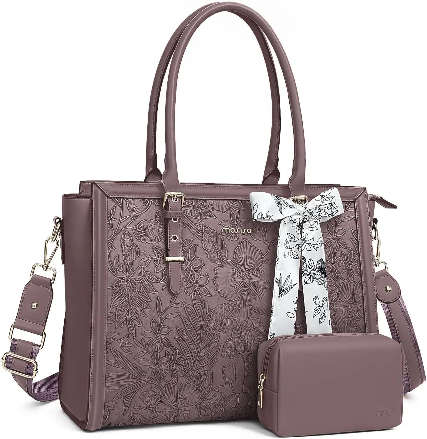 Beg Tote Wanita MOSISO untuk MacBook Air Pro M3 13.3 14 15 16 17.3 inci Notebook PU Kulit Laptop Bahu Beg Bahu Beg Tangan Beg Tangan