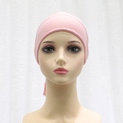 2024 summer new solid color Middle Eastern Malay headscarf solid color Muslim strap bottoming hat headscarf