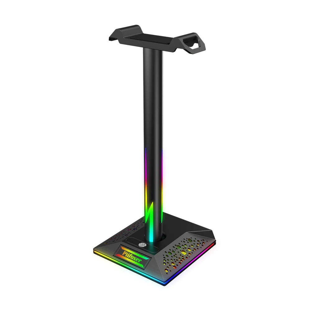 RGB Gaming Headphone Stand 10 Lighting Effects Dual USB Port 3.5mm Audio Port Desktop Gaming Headset Holder Hanger for Gamer PC