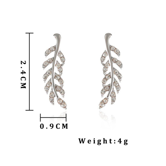 镂空树叶耳环 女士时尚复古水晶耳钉 小麦色 独特设计 银色 金色 女孩珠宝礼物
