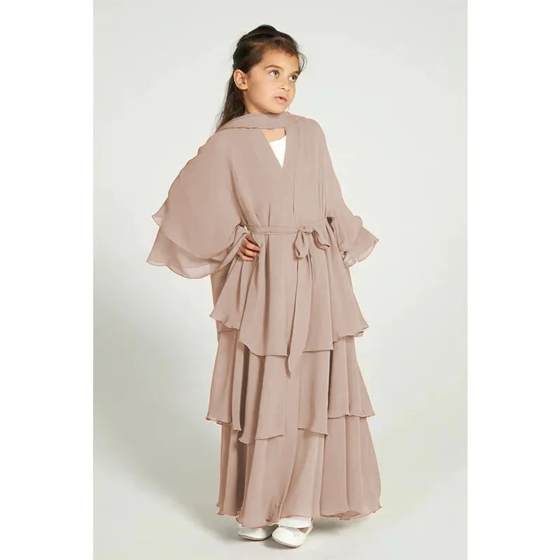 Chiffon Muslim Abaya Kids Abaya Girls Islamic Dresses Prayer Clothing For Children Musulmane Ramadan Kebaya Robe Without Hijab