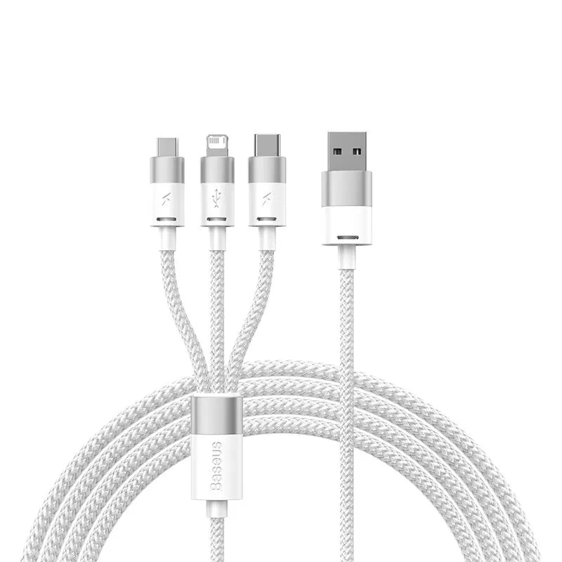 Baseus Kabel USB 3 dalam 1 USB Mikro Jenis C Pengecas Cepat Kabel Data USB Mikro Jenis C untuk IP 14 13 Samsung Xiaomi Huawei 