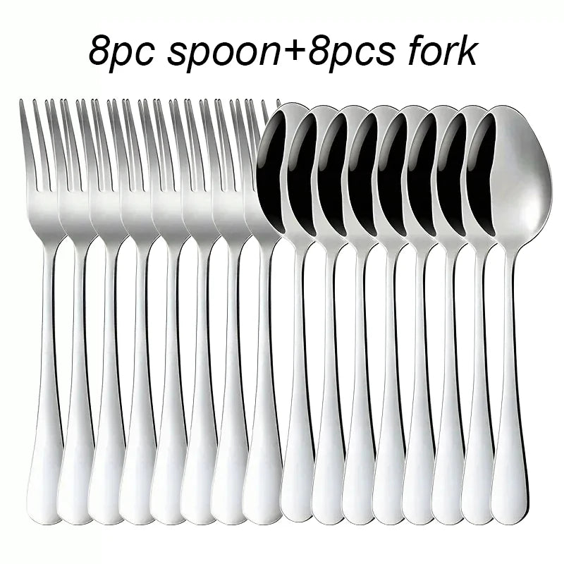 16pcs Stainless steel tableware fork and spoon set, economy set fork and spoon, suitable for restaurants, parties and families