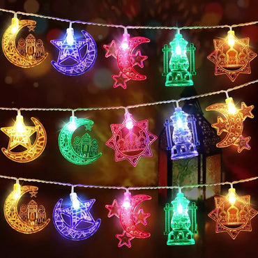 Ramadan Star Moon Castle Lampu Rentetan LED Eid Mubarak Hadiah Islam Muslim Ramadan Kareem Hiasan untuk Pesta Aidilfitri di Rumah 