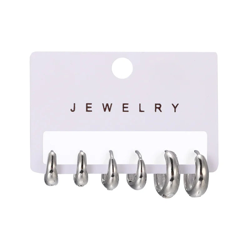Gold Color Vintage Circle Hoop Earrings for Women Girls Simple Fashion Geometric Drop Earring Set New Trendy Jewelry Party Gifts