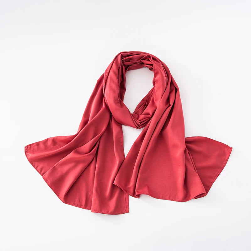 Cheap Plain Long Satin Polyester Scarves Matte Feeling Solid Women Scarf Soft Malaysia Women Shawl Big discount Muslim Hijab