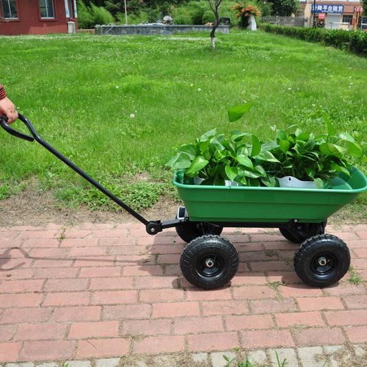 折叠车 Poly Garden 自卸车，带钢架，10 英寸。充气轮胎，300 磅容量车身 55L 绿色