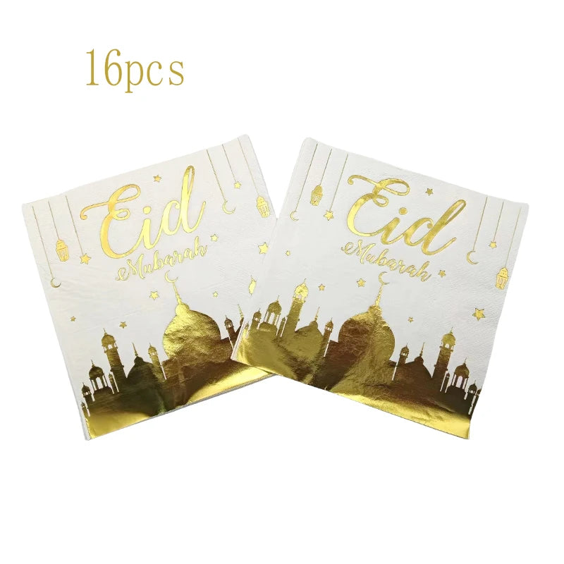 Eid Mubarak Pinggan Kertas Pakai Cawan Napkin Pesta Haji Muslim Islam Hone Party Ramadan Kareem Bekalan Hiasan Meja 