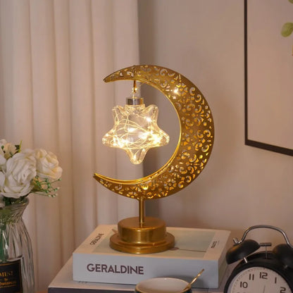 Logam LED Eid Mubarak Star Moon Light Bilik Tidur Hiasan Ramadan Lampu Malam untuk Hiasan Hari Raya Aidilfitri dan Islam Islam 