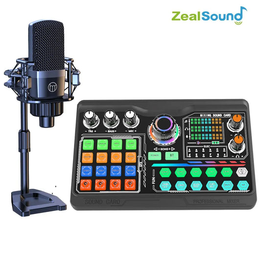 Zealsound Professional Podcast Microphone SoundCard Kit for PC Smartphone Laptop Computer Vlog Recording Live Streaming YouTube