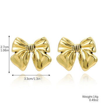 1 Pasang Anting-Anting Stud Reben Logam Keluli Tahan Karat untuk Wanita Perempuan 18K Bersalut Emas Kenyataan Cute Set Perhiasan Tindik Hadiah 