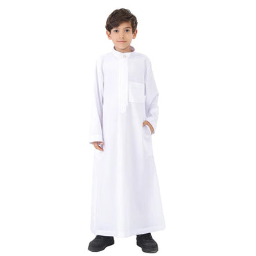 Arab Muslim Kids Boy Jubba Thobe Abaya Satin Long Dress Kaftan untuk Anak-anak Pakaian Islami Jubah Panjang Dress Dubai Arab Ramadan 