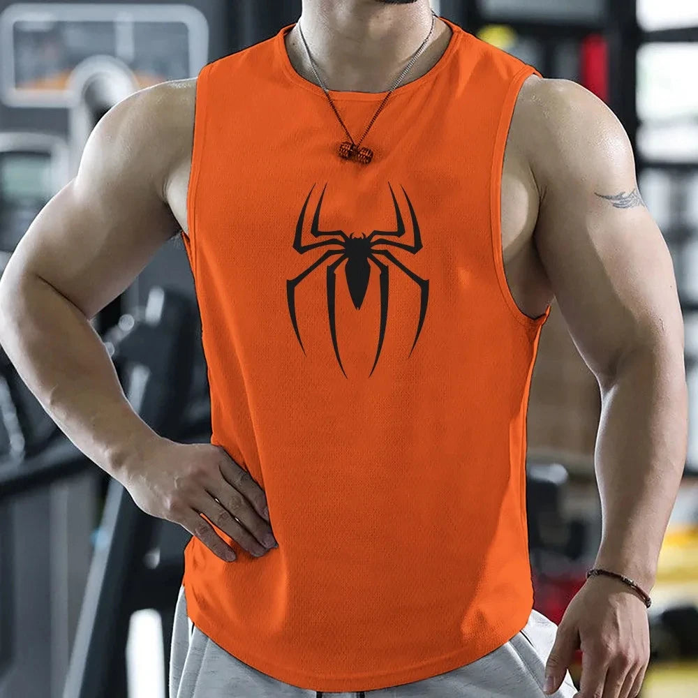 Gym T Shirt For Men Summer Quick-drying Spider Print Fitness Tank Tops Male Mesh Basketball Sleeveless Shirt Vest Men's Clothing