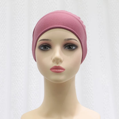 2024 summer new solid color Middle Eastern Malay headscarf solid color Muslim strap bottoming hat headscarf