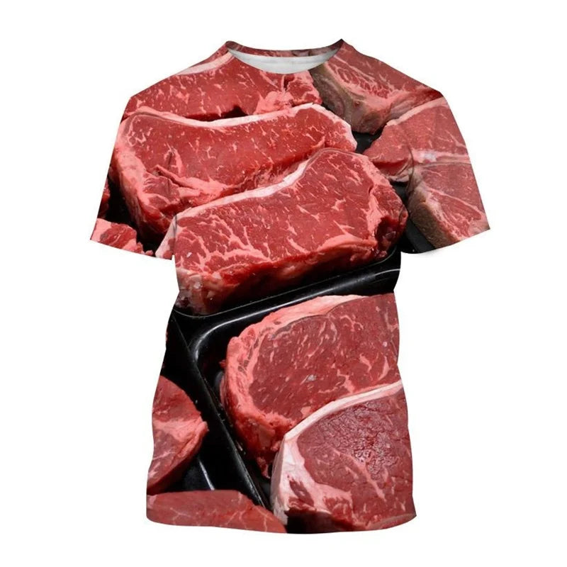 T-shirt Daging Kambing Lembu Kreatif Lelaki Wanita Cetak 3D Streetwear Personaliti T Kemeja Kasual Leher O Baju Tee Tops Pakaian Lelaki 