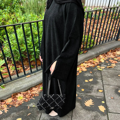 Corduroy Closed Abaya for Women Winter Islamic Clothes Loose Warm Muslim Dress Dubai Turkey Modest Kaftan Ramadna Eid Hijab Robe