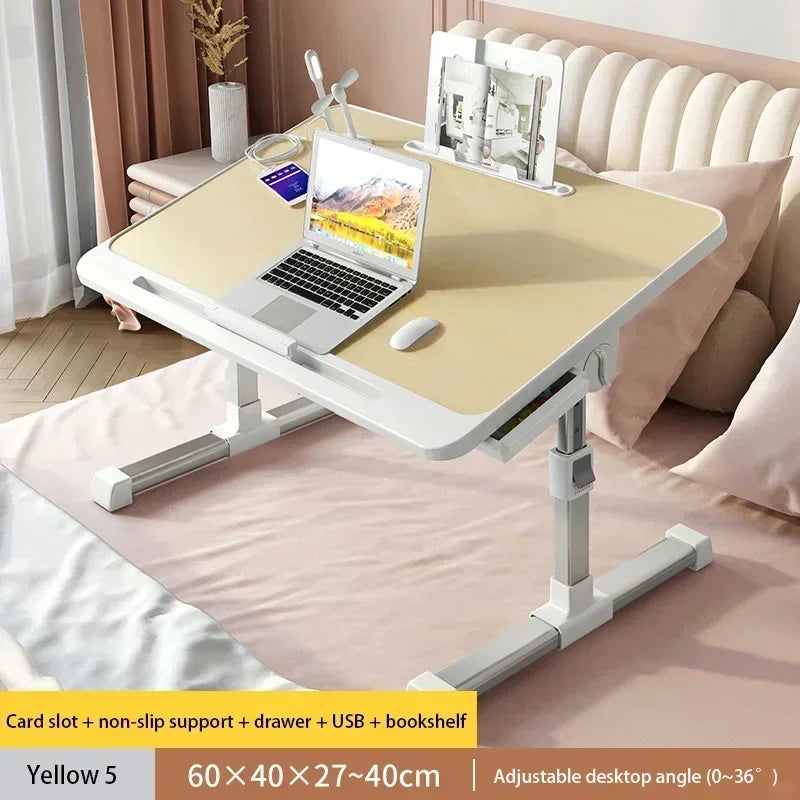 Foldable Lift Laptop Desk for Bed Adjustable Stand Portable Lap Table Breakfast Tray Desk with Drawer for Eating Working Gaming