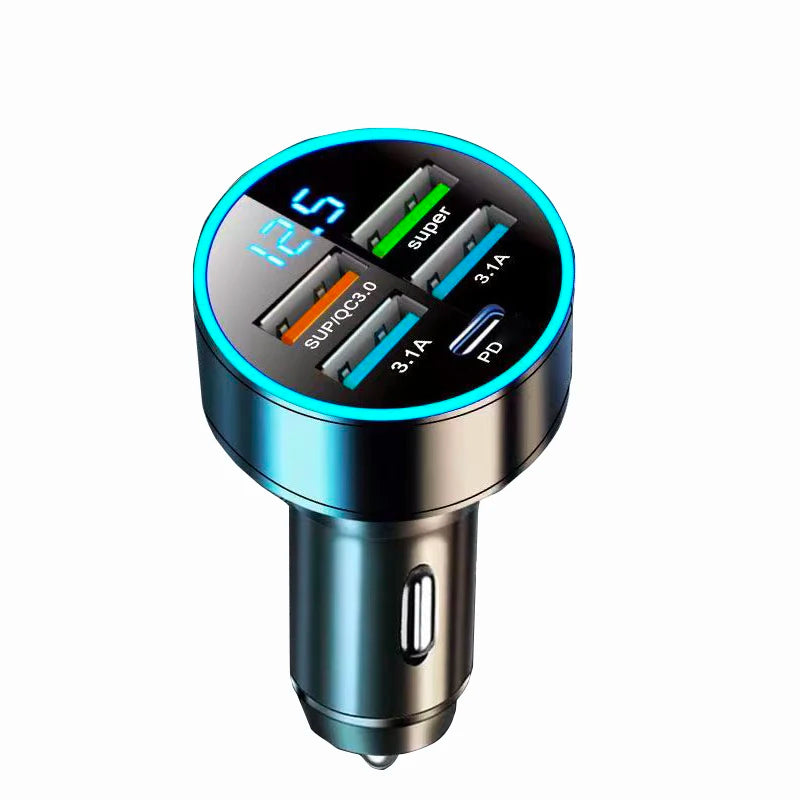 5 Port USB C Car Charger Adapter PD 150W Super Fast Charging in Car for iPhone Samsung Oppo OnePlus Huawei Xiaomi Mobile Phones