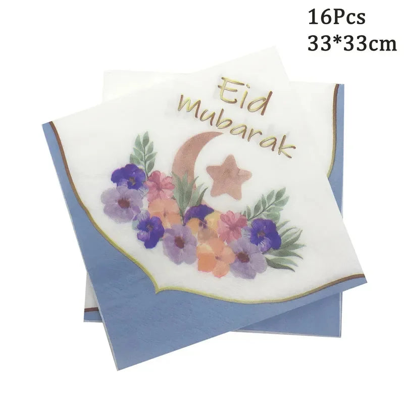 Eid Mubarak Pinggan Kertas Pakai Cawan Napkin Pesta Haji Muslim Islam Hone Party Ramadan Kareem Bekalan Hiasan Meja 