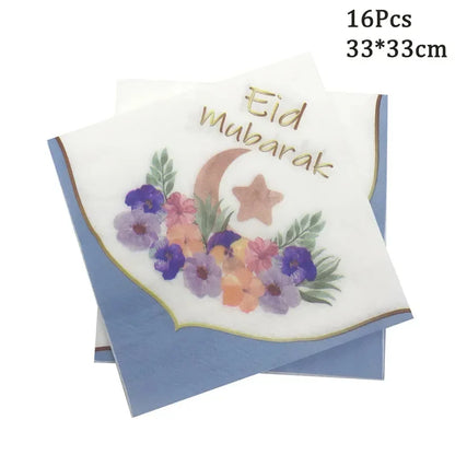 Eid Mubarak Pinggan Kertas Pakai Cawan Napkin Pesta Haji Muslim Islam Hone Party Ramadan Kareem Bekalan Hiasan Meja 