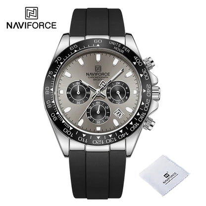 NAVIFORCE Creative Multifunction Male Wristwatch Date Display Soft Silicone Strap Watches for Men Waterproof Sports Chronograph