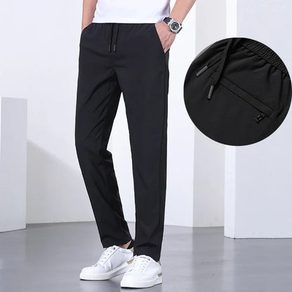 Men's Quick-drying Pants, Drawstring Elastic Waist, Casual Trousers, Loose Straight Pants, Summer New Fashion, Trendy