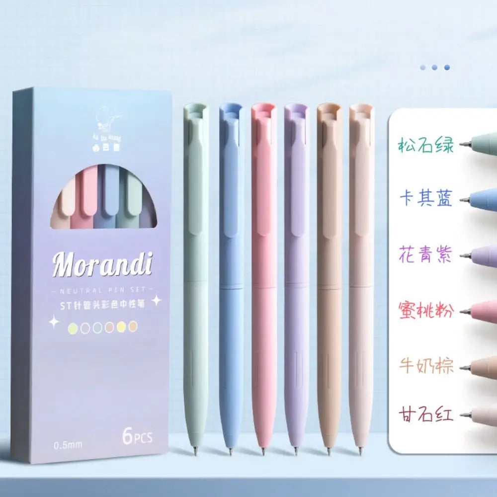 6Pcs/Set Cute Morandi Gel Pen Set Retro 0.5mm Color Signature Pen Student Writing Ink Pen Ballpoint Pen School Office Stationery