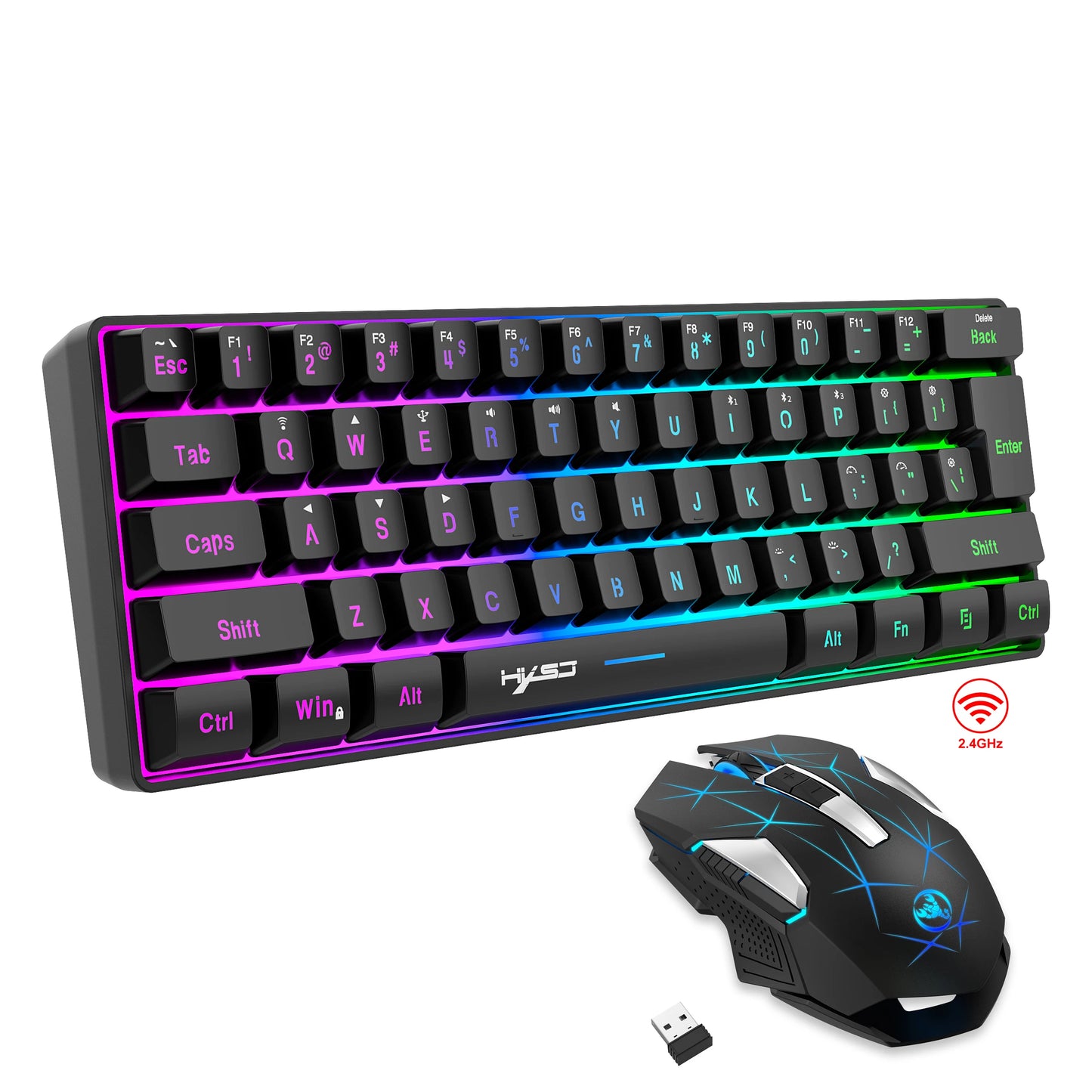 60% Wireless Gaming Keyboard and Mouse Combo, RGB Backlit Quiet Ergonomic Mechanical Feeling Keyboard, Gaming Mouse for Desktop