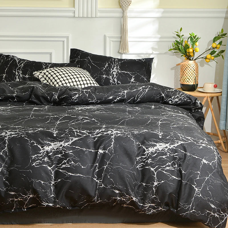 Black Marble Duvet Cover Sets Single/Queen/King Comforter Cover220x240 Reacive Printed Double Bed Cover200x200 Quilt Cover Sets