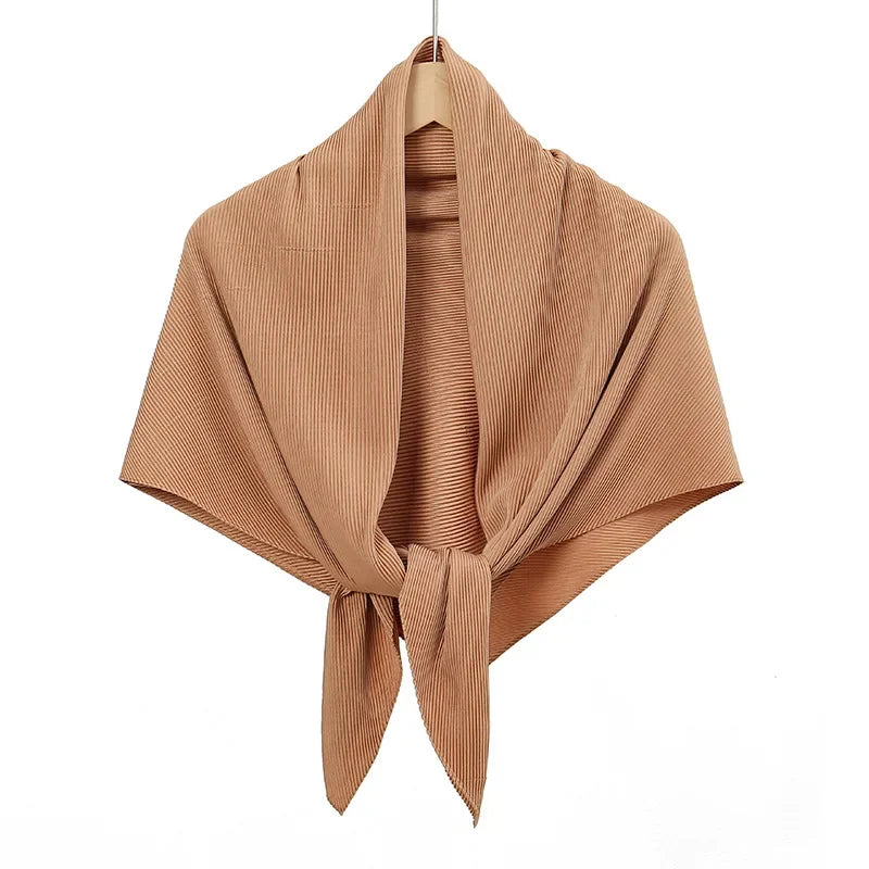 Plain Wrinkle Square Pleated Scarf Satin Shawls Wrap Stole Muslim Hijab 90*90cm Malaysia Kerchief Bandanas Headband Silk Scarves