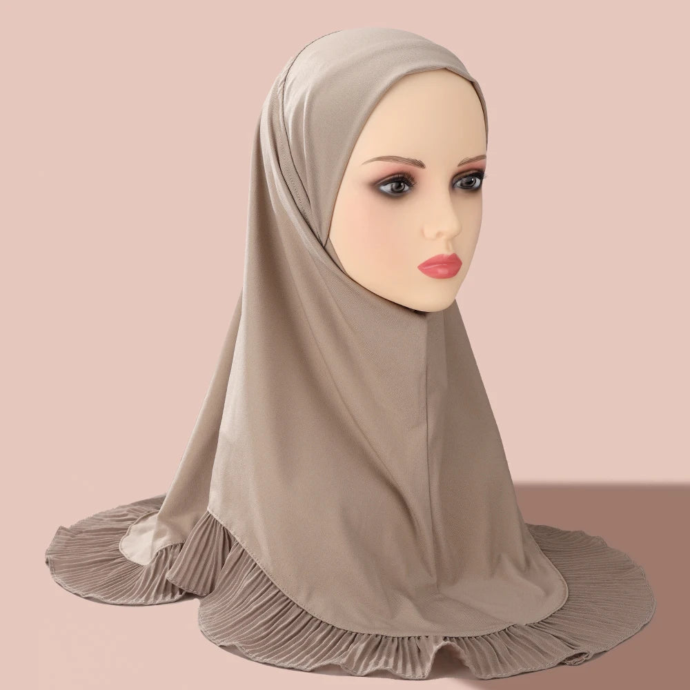 New Muslim Pullover Hat Malay Convenient Hijab Single-layer Ruffled Women's Scarf Hijab Solid Color Comfortable Hat Cap