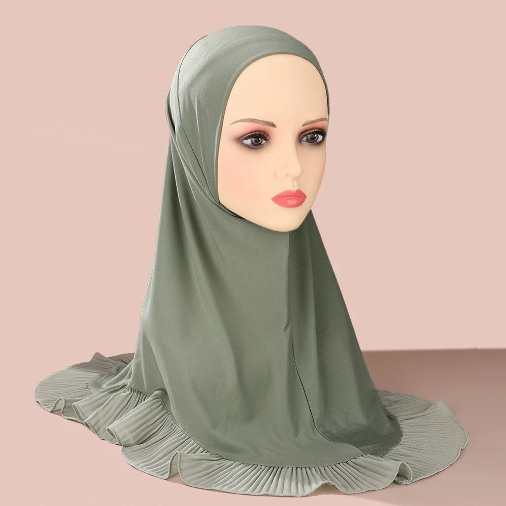 New Muslim Pullover Hat Malay Convenient Hijab Single-layer Ruffled Women's Scarf Hijab Solid Color Comfortable Hat Cap