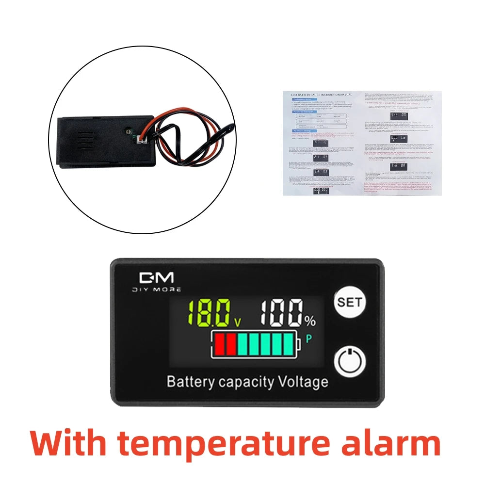 6133A DC Bateri Voltmeter Penunjuk Kapasiti 8V-100V Meter Kuasa Litium LiFePO4 sel asid plumbum 12V 24V 48V untuk Bateri LCD 