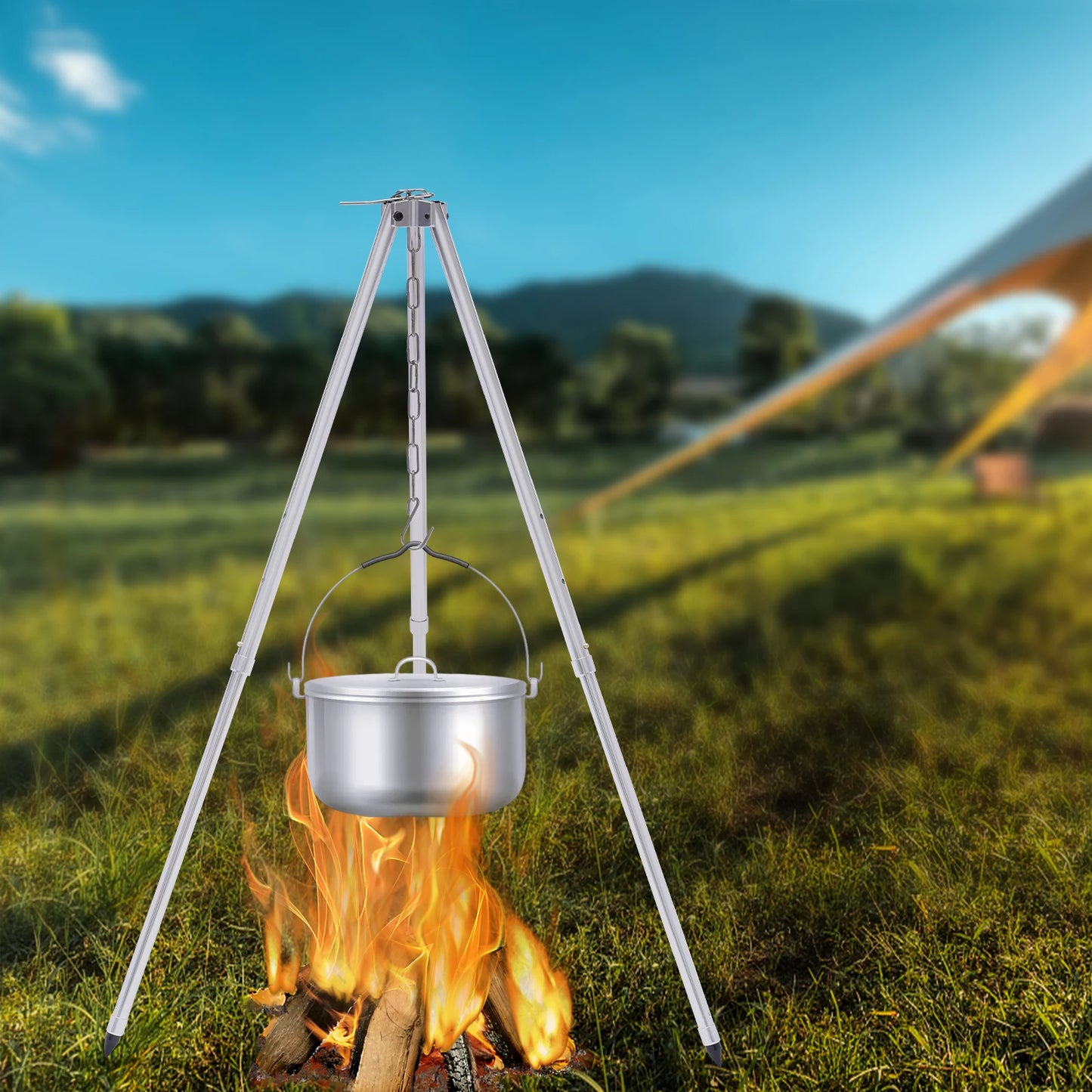 Penyangkut Tripod Perkhemahan dengan Beg Penyimpanan untuk Aktiviti Luaran Menggantung Panggangan Barbeku Periuk Cerek Dapur &amp; Aksesori Luaran 