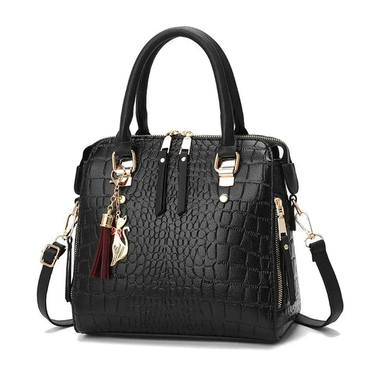 Beg Crossbody Pemegang Atas Corak Buaya, Dompet Beg Beg Kulit PU, Beg Bahu Fesyen Serbaguna Klasik 