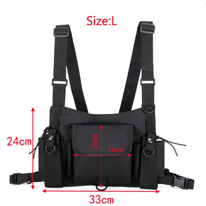 Beg Dada Taktikal Berfungsi untuk Lelaki Fesyen Peluru Hip Hop Vest Beg Streetwear Beg Pinggang Uniseks Beg Rig Dada Hitam 899 