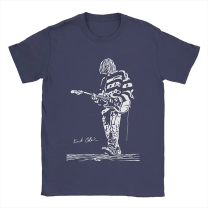 Kemeja T Lelaki Gitar Kurt Cobain Kemeja Tee Keren Lengan Pendek Kemeja Kasut Kru Leher 100% Kapas Pakaian Klasik 