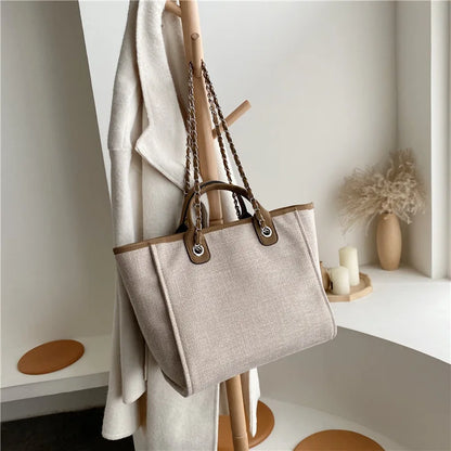 Women Chain Tote Bag Designer Female Shoulder Casual Bags Beach Canvas Leisure Handbags Women's Bag 2023 Trend Medium